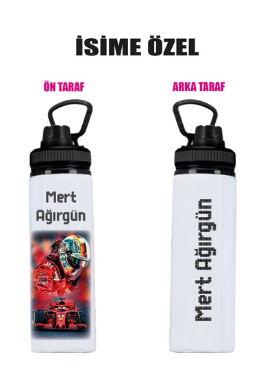 İsime Özel Metal Suluk - Su Matarası 800ml. Gri - Siyah