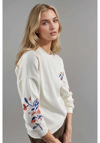 Hiccup Bersan Kadın Bisiklet Yaka Sweatshirt Beyaz