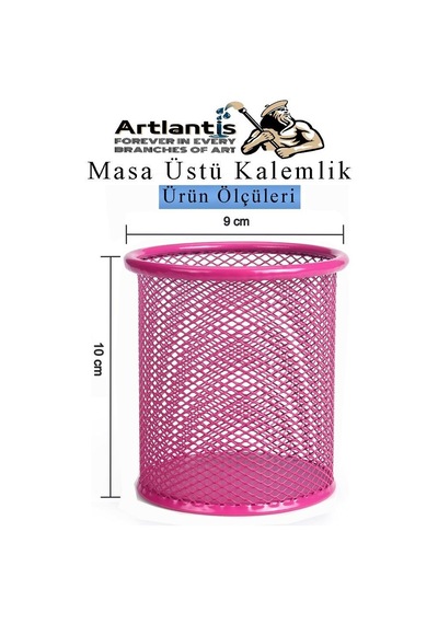Pembe Silindir Masa Üstü Kalemlik 1 Adet Metal Fileli Renkli Perforeli Yuvarlak Kalemlik Ofis Büro Okul Pembe