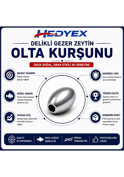 Hedyex 5 Gr 100 Adet 500 Gr Olta Kurşunu Delikli Gezer Zeytin