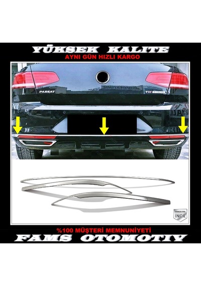 Vw Passat B8 Krom Arka Tampon Alt Çıta 3 Prç P.Çelik 2014-2019