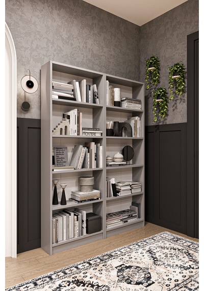 Asra Trend 2 Modüllü Kitaplık K-003 %100 MDF 10 Bölmeli Modern Ofis Çalışma Masası Yanı Rafı Kül Gri