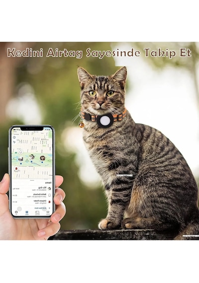 Teknetstore Takip Cihazı Ve Airtag Yuvalı Kedi Tasması 2'li Set Ios Uyumlu Boyun Tasması Gps Turuncu