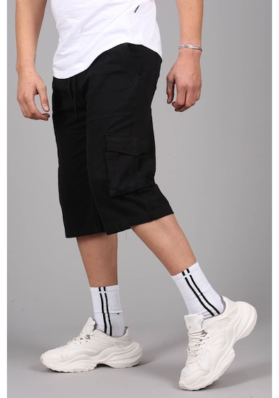 Madmext Siyah Gabardin Kargo Cep Erkek Kapri Şort 5754