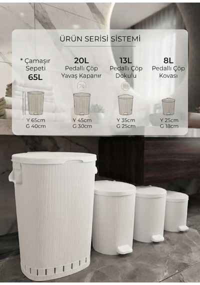 Premıum Kanal Tasarım Çamaşır Sepeti Ve Pedallı Çöp Kovası Seti 65l, 20l, 13l, 8l - Hava Akışlı Tasarım, Soft-close Kapak Beyaz - 909315802 Beyaz Premıum Kanal Tasarım Çamaşır Sepeti Ve Pedallı Çöp Kovası Seti 65l, 20l, 13l, 8l - Hava Akışlı Tasarım, Soft-close Kapak Beyaz - 909315802 Beyaz