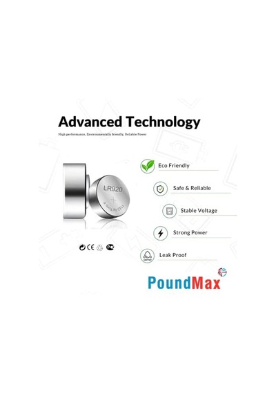 Poundmax 10 Adet Ag6 370,371,lr921,lr69,sr920w 1.5v Alkalin Düğme Pil