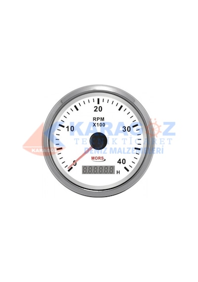 MORS DEVİR GÖSTERGESİ 4000RPM BEYAZ 100MM MOTOR SAATLİ 12-24V