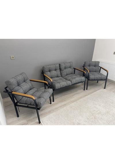 Modern Jüpiter Balkon, Bahçe, Cafe - Metal Kanepe Koltuk Takımı - 2+1+1 Antrasit Modernsh20 Antrasit