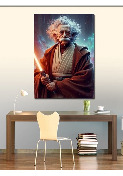 Kanvas Tablo Albert Einstein Ve Işın Kılıcı 70cmx100cm