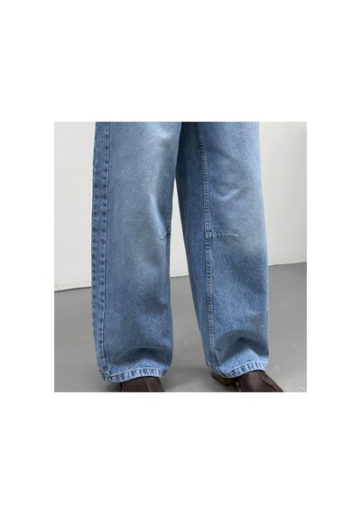 Kene Jeans Buz Kar Yan Parçalı Diz İşlemli Baggy Jeans Buz Kar