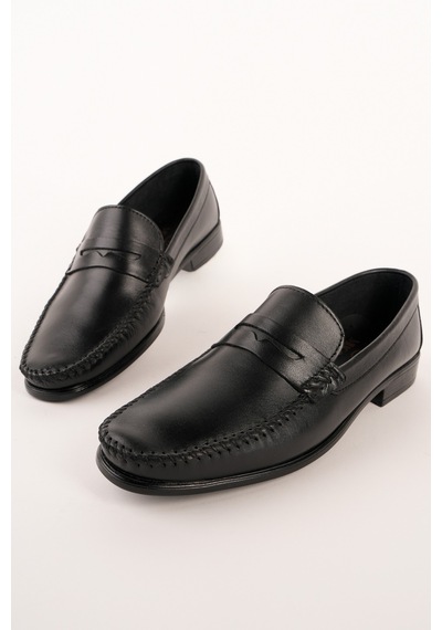 Muggo Vogayer Hakiki Deri Erkek Günlük Klasik Loafer Ayakkabı Siyah