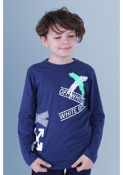 Panios Kids X Baskılı Uzun Kollu Erkek Çocuk Lacivert Sweatshirt Lacivert