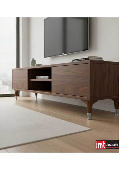 Puma 15 Cm Ceviz-krom 6'lı Set Mobilya Kanepe Tv Ünitesi Dolap Konsol Ve Destek Ayağı Ceviz-krom