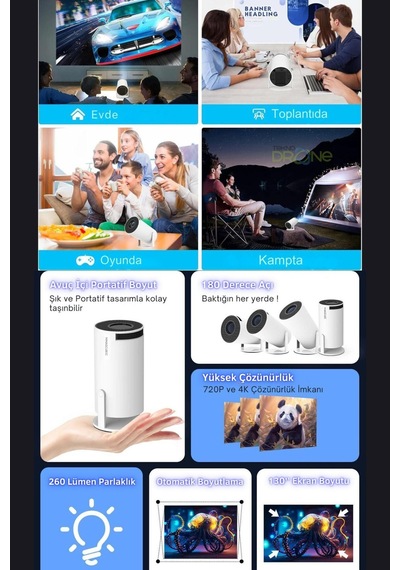 Tasinabilir Sinema Projektörü 1280 720p Ev Sinemasi Bluetooth Android 11 Akilli Projeksiyon Wif Beyaz - 693815068