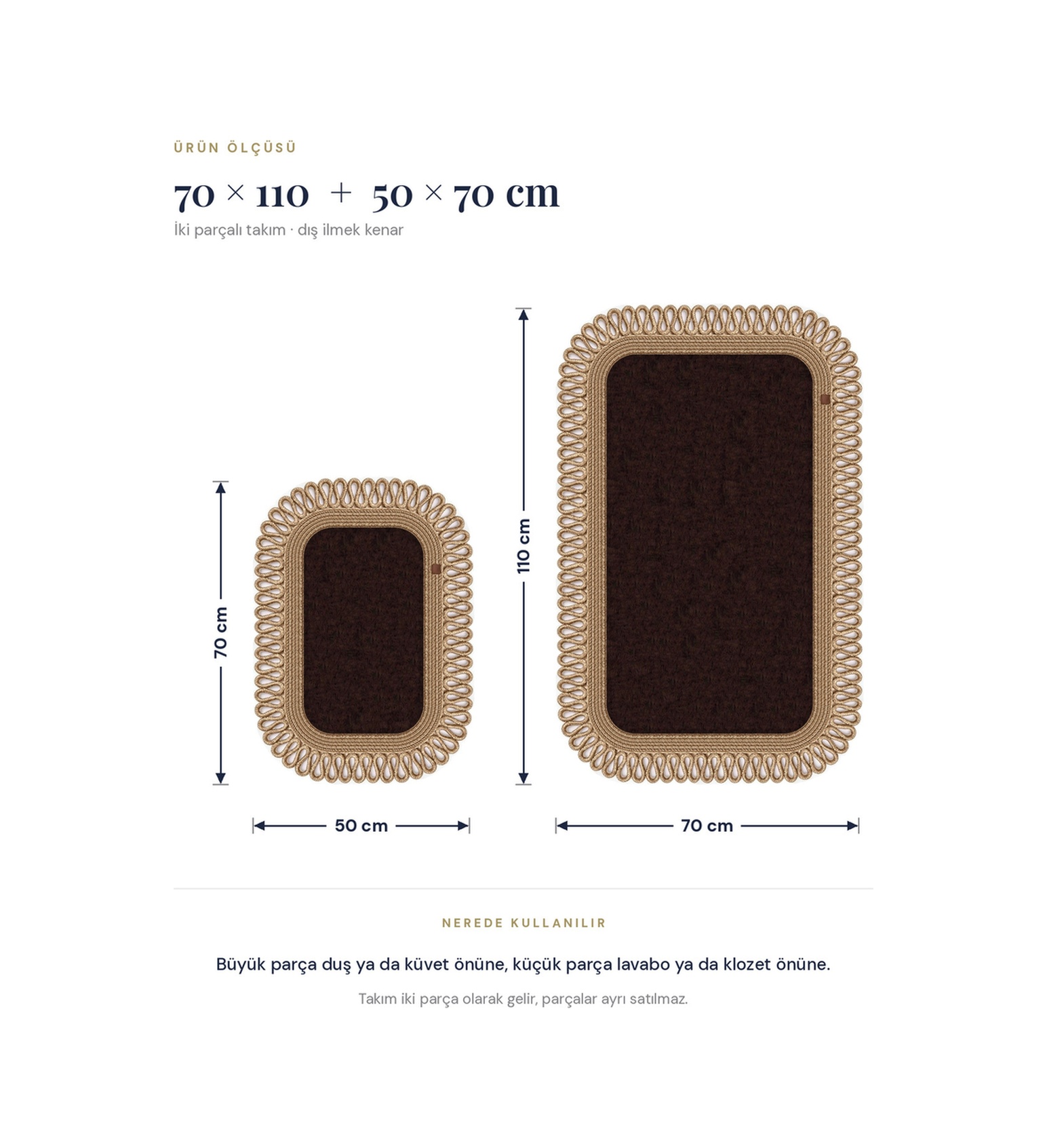 Banyo Paspası Takımı 70x110+50x70 Cm Dış Trikot Acı Kahve & Hasır