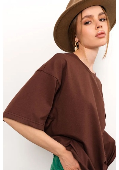 Uyguntarz Unisex Pamuklu Oversize Basic Tshirt Kahverengi