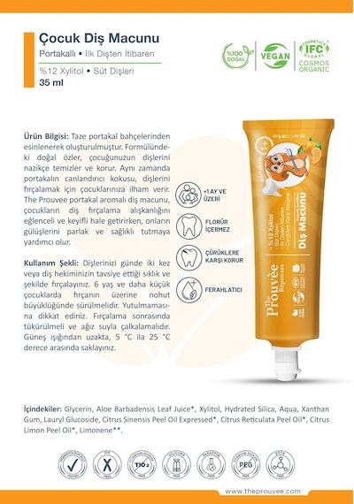 The Prouvée Réponses Organik Bebek & Çocuk Diş Macunu Portakallı 35 ML