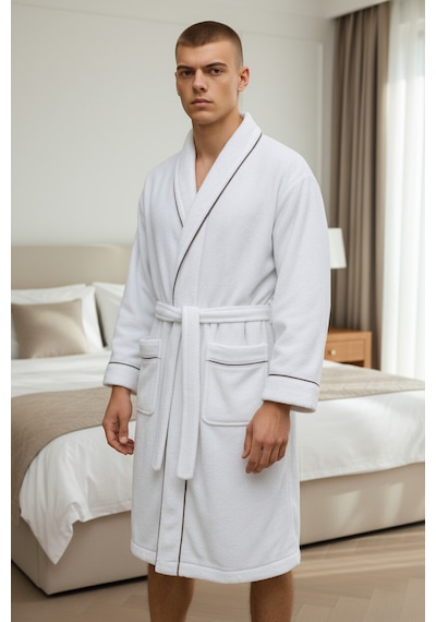 % 100 Pamuklu Laodikeia Kimono Bornoz Unisex Kadın Erkek Beyaz