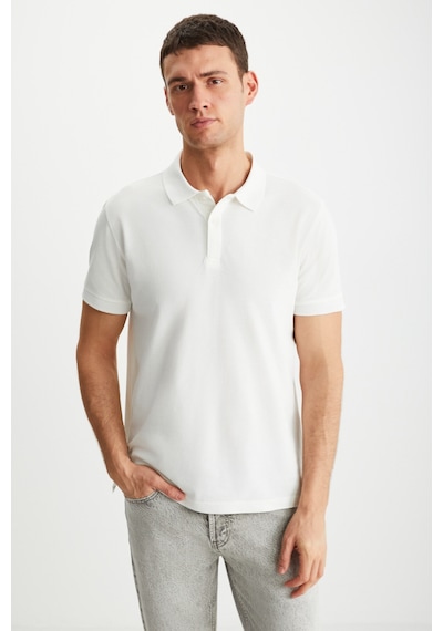 Grimelange Tarnex Erkek %100 Pamuk Kısa Kollu Regular Fit Ekru Polo Yaka T-shirt