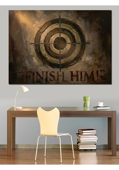 Finish Him Yazılı Hedef Tahtası Dekoratif Kanvas - Mdf Ahşap Tablo