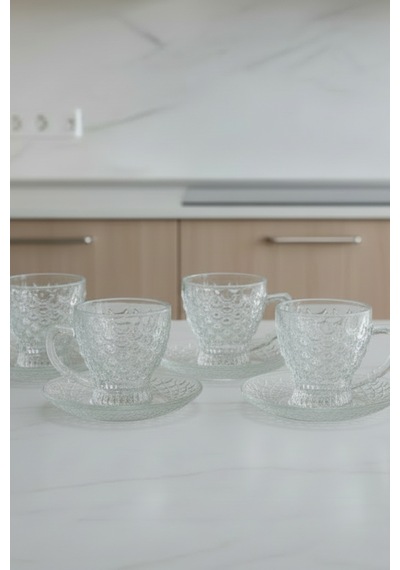 Aqua Scale 12 Parça Cam Çay Takımı 210 Ml Bardak & Tabak Beyaz