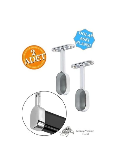 Krom Oval Kapalı Mobilya Boru Askı Flanşı, Dolap İçi Elbise Askılık Borusu Aparatı, Montaj Vidaları Dahil, 7.5 Cm Yükseklik, 2 Adet