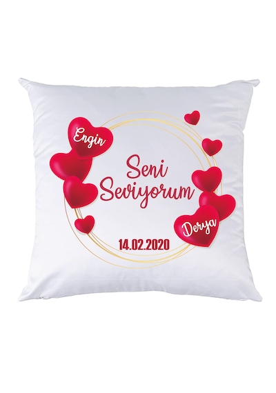 Sevgililer Günü Kalp Tasarım Isimli Yastık
