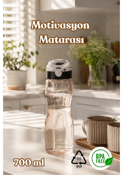 Porsima 911037-1 Bpa Free Motivasyon Sporcu Su Matarası Suluk 0,7lt Su Şişesi Gri