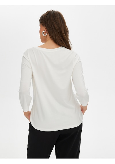 Faik Sönmez Önü Trok Taş Detaylı 3/4 Kol V Yaka T-shirt S25tsh068 Us25tsh06873 Ekru