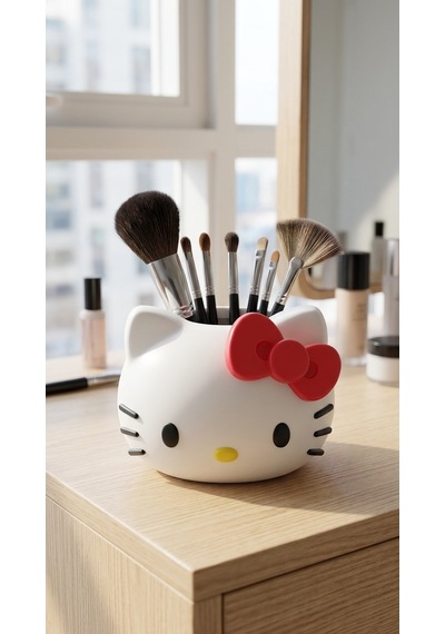 Hello Kitty Tasarımlı Makyaj Fırçalığı - Sevimli Kalemlik Ve Masa Üstü Organizer Çok Renkli