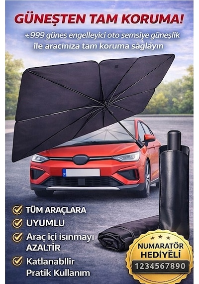 79x14 Cm Oto Şemsiye Güneşlik Tüm Araçlara Uyumlu Ön Cam Güneşlik Numaratör li