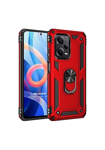 Tr Pro 5g Kılıf Military Ring Holder Kırmızı 12 Pro 5g İle Uyumlu Kılıf - Kırmızı Diğer