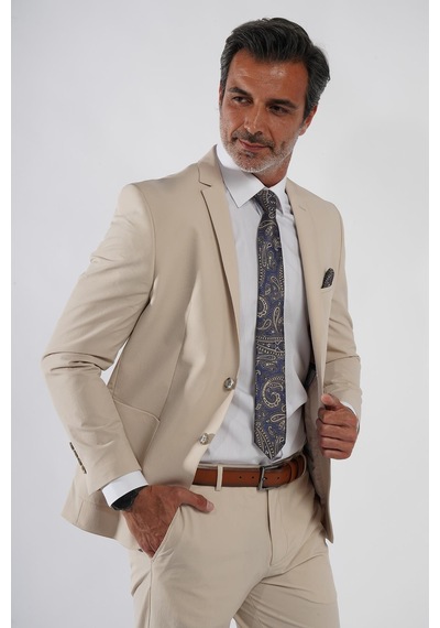 İntersivin Slim Fit Likralı Mikrofiber Kumaş Toprak Takım Elbise Toprak