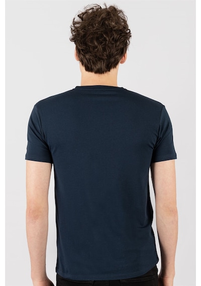 Tudors Slim Fit Dar Kesim V Yaka Düz Basıc Kısa Kol T-Shirt-16656 Lacivert