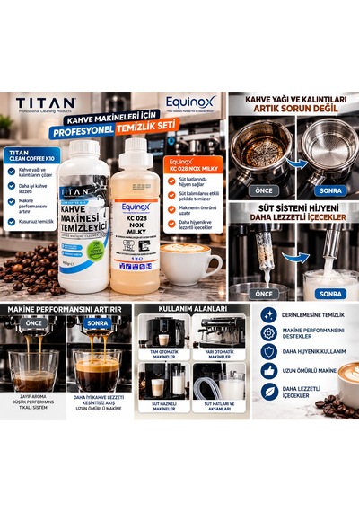 Tıtan Clean Coffee K10 + Equinox Kc 028 Nox Mılky Profesyonel Kahve Makinesi Temizlik Seti
