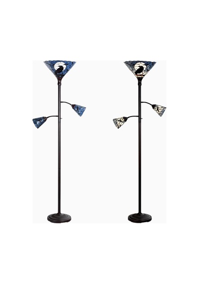 Home London Breeze L30812 El Yapımı Tiffany Vitray 3 Işıklı Ayaklı Lambader 178 Cm Dark Blue Diğer