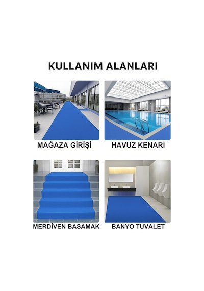 Beylini 12 Mm Kıvırcık Paspas İç Dış Mekan Pvc Zemin Halısı Kapı Girişi Banyo Duş Apartman Havuz Ve İş Yeri Mavi