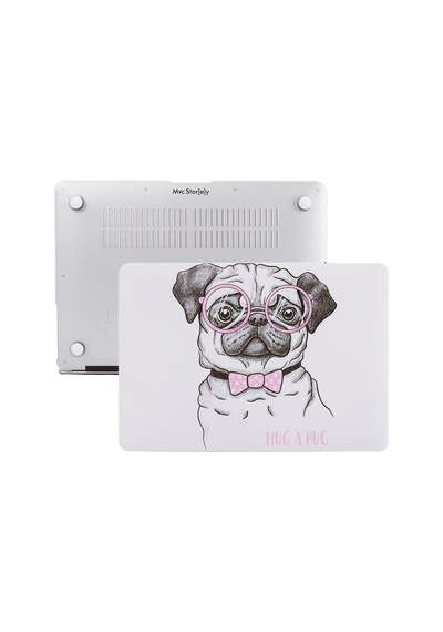 Macbook Air M1 Kılıfı 13 İnç A2337 A2179 A1932 Uyumlu Sert Kapak Hard Case Koruyucu Kılıf Gözlüklü Pug Köpek Desenli Uv Baskılı Çizilme Önleyici Pembe