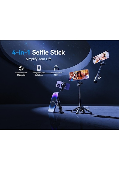 Ss22 Tripod Manyetik Bluetooth Özellikli Selfie Çubuğu - 360 Dönebilen Profesyonel Vlog Standı