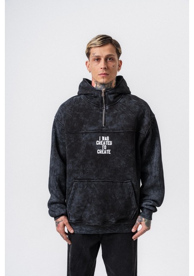 Respire Erkek Create Baskılı Kapüşonlu Oversize Hoodie Siyah