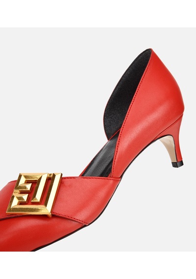 Hotiç Kadın Deri Kırmızı Gold Tokalı Kısa Topuklu Stiletto