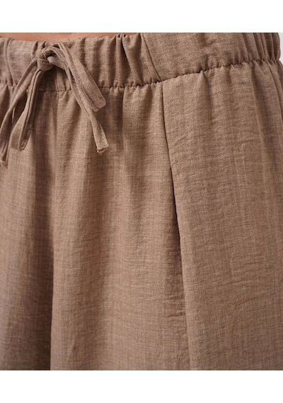 Defymoda Düşük Bel Oversize Keten Pantolon Bej