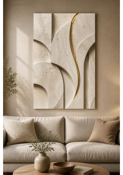 Minimalist Traverten Desenli Baskılı Cam Tablo Modern Lüks Duvar Dekoru