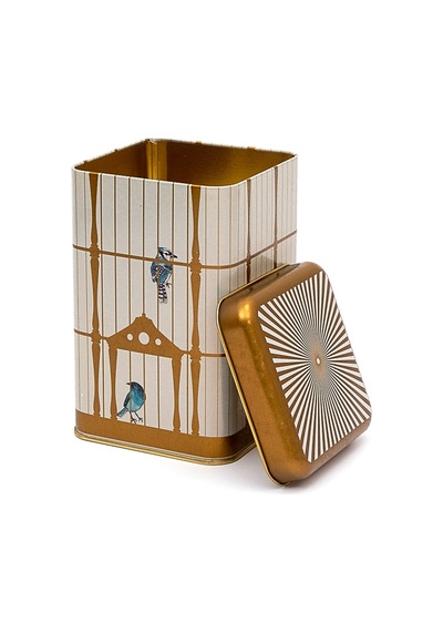 Bird Cage Desenli Kare Metal Saklama Kabı 10.5 x 10.5 x 16 CM 1.7 L Çok Renkli