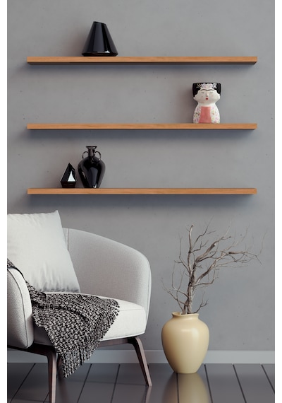 Yankı-BYEG 3lü 80 cm Safir Meşe Mdf Duvar Rafı Gizli Bağlantı Kitaplık