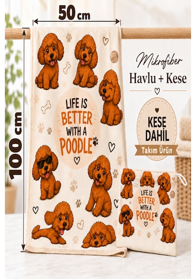 Kedi & Köpek Kurulama Havluları Poodle Joy Hızlı Kuruyan 50x100cm