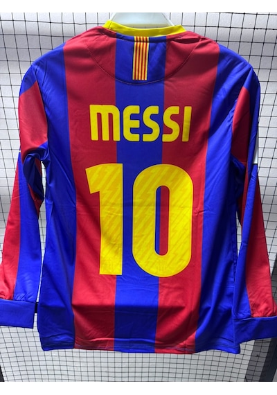 Barcelona Messi 10 Futbol Forması Retro Uzun Kol Çok Renkli