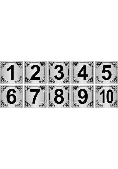 Metal Kapı,Masa,Dolap Numarası 5x5cm 10 adet (1..10) Gümüş Renk Metal