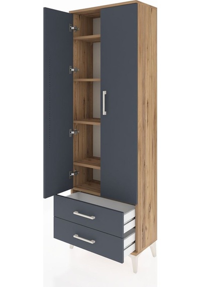 Arges Dolap 5 Raflı 2 Çekmeceli 2 Kapaklı 60x30x182 Çam-antrasit Çam