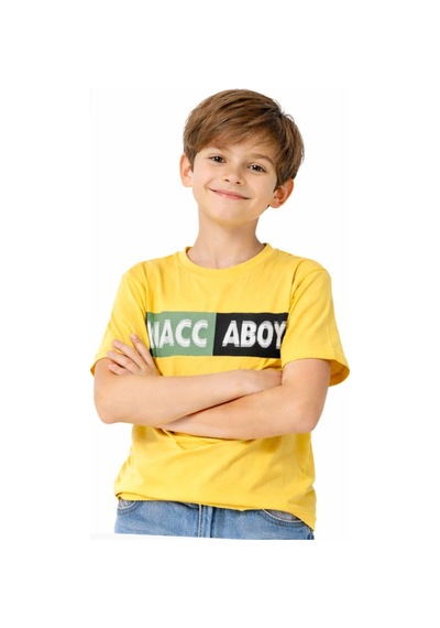 İrem Çocuk Giyim Erkek Çocuk Maccaboy Yazı Desenli Sarı Renk Kısa Kol Tişört Sarı